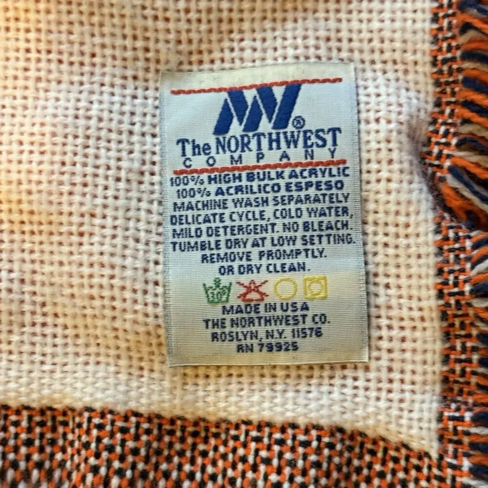 Vintage Denver Broncos Tapestry Throw Blanket Northwest Co USA Made 57x45 Blue